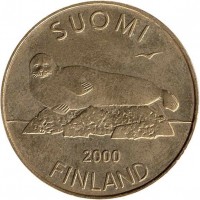obverse of 5 Markkaa (1992 - 2001) coin with KM# 73 from Finland. Inscription: SUOMI 2000 FINLAND