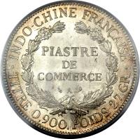 French Indochina coin 1 Piastre (1895 - 1928) reverse reverse of 1 Piastre (1895 - 1928) coin with KM# 5a from French Indochina. Inscription: INDO-CHINE FRANCAISE PIASTRE DE COMMERCE A · TITRE 0.900 POIDS 27 GR ·