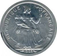 French Polynesia coin 1 Franc (1965) obverse obverse of 1 Franc (1965) coin with KM# 2 from French Polynesia. Inscription: REPUBLIQUE FRANCAISE 1965 G.B.BAZOR