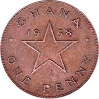 reverse of 1 Penny (1958) coin with KM# 2 from Ghana. Inscription: GHANA 19 58 · ONE PENNY ·