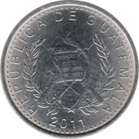 Guatemala coin 5 Centavos - Magnetic (2009 - 2011) obverse obverse of 5 Centavos - Magnetic (2009 - 2011) coin with KM# 276.6 from Guatemala. Inscription: REPUBLICA DE GUATEMALA 2011