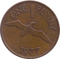 reverse of 1 Penny - Elizabeth II (1977 - 1981) coin with KM# 27 from Guernsey. Inscription: ONE 1 PENNY 1977