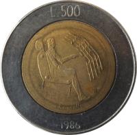 reverse of 500 Lire - Man with Computer (1986) coin with KM# 195 from San Marino. Inscription: L.500 1986