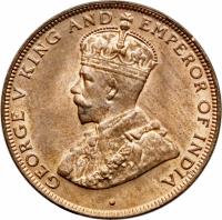 obverse of 1 Cent - George V - Smaller (1931 - 1934) coin with KM# 17 from Hong Kong. Inscription: GEORGE V KING AND EMPEROR OF INDIA