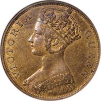 obverse of 1 Cent - Victoria (1863 - 1901) coin with KM# 4 from Hong Kong. Inscription: VICTORIA QUEEN