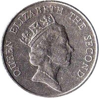 Hong Kong coin 5 Dollars - Elizabeth II - 3'rd Portrait (1985 - 1989) obverse obverse of 5 Dollars - Elizabeth II - 3'rd Portrait (1985 - 1989) coin with KM# 56 from Hong Kong. Inscription: QUEEN ELIZABETH THE SECOND