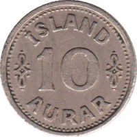Iceland coin 10 Aurar - Christian X (1922 - 1940) reverse reverse of 10 Aurar - Christian X (1922 - 1940) coin with KM# 1 from Iceland. Inscription: ISLAND 10 AURAR