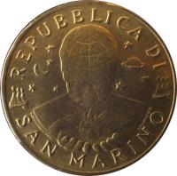 San Marino coin 200 Lire (1996) obverse obverse of 200 Lire (1996) coin with KM# 356 from San Marino. Inscription: REPUBBLICA DI SAN MARINO
