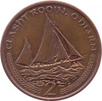 Isle of Man coin 2 Pence - Elizabeth II - 4'th Portrait (2000 - 2003) reverse reverse of 2 Pence - Elizabeth II - 4'th Portrait (2000 - 2003) coin with KM# 1037 from Isle of Man. Inscription: CLASHT ROOIN, O HIARN 2