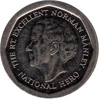 Jamaica coin 5 Dollars - Elizabeth II (1994 - 2014) reverse reverse of 5 Dollars - Elizabeth II (1994 - 2014) coin with KM# 163 from Jamaica. Inscription: THE RT. EXCELLENT NORMAN MANLEY · NATIONAL HERO ·