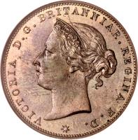 obverse of 1/24 Shilling - Victoria (1877 - 1894) coin with KM# 7 from Jersey. Inscription: * VICTORIA D.G.BRITANNIAR. REGINA F.D.