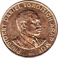 obverse of 50 Cents (1995 - 1997) coin with KM# 28 from Kenya. Inscription: PRESIDENT DANIEL TOROITICH ARAP MOI