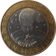 obverse of 1000 Lire - Liberty (2000) coin with KM# 405 from San Marino.