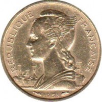 Madagascar coin 10 Francs (1953) obverse obverse of 10 Francs (1953) coin with KM# 6 from Madagascar. Inscription: REPUBLIQUE FRANCAISE 1953