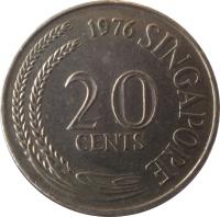 reverse of 20 Cents (1967 - 1985) coin with KM# 4 from Singapore. Inscription: 1981 SINGAPORE 20 CENTS