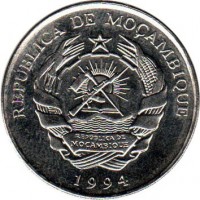 Mozambique coin 500 Meticais (1994) obverse obverse of 500 Meticais (1994) coin with KM# 121 from Mozambique. Inscription: REPÚBLICA DE MOÇAMBIQUE 1994