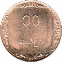 reverse of 10 Pyas - FAO (1983) coin with KM# 49 from Myanmar.