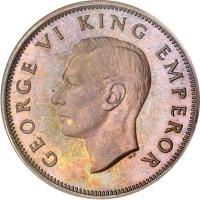 obverse of 1/2 Penny - George VI (1940 - 1947) coin with KM# 12 from New Zealand. Inscription: GEORGE VI KING EMPEROR