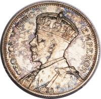 obverse of 1 Shilling - George V (1933 - 1935) coin with KM# 3 from New Zealand. Inscription: GEORGE V KING EMPEROR