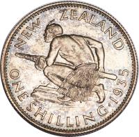 reverse of 1 Shilling - George V (1933 - 1935) coin with KM# 3 from New Zealand. Inscription: NEW ZEALAND ONE SHILLING · 1934