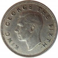 obverse of 6 Pence - George VI (1948 - 1952) coin with KM# 16 from New Zealand. Inscription: KING GEORGE THE SIXTH