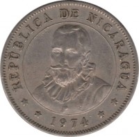 Nicaragua coin 50 Centavos (1939 - 1974) obverse obverse of 50 Centavos (1939 - 1974) coin with KM# 19 from Nicaragua. Inscription: REPUBLICA DE NICARAGUA **1974**