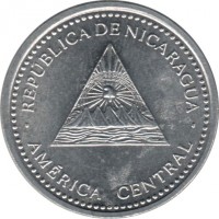 obverse of 10 Centavos (2007 - 2012) coin with KM# 105 from Nicaragua. Inscription: REPÚBLICA DE NICARAGUA AMÉRICA CENTRAL
