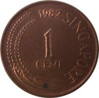 reverse of 1 Cent - Without mintmark (1976 - 1985) coin with KM# 1a from Singapore. Inscription: 1981 SINGAPORE 1 CENT