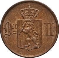 obverse of 1 Øre - Oscar II (1876 - 1906) coin with KM# 352 from Norway. Inscription: Or II