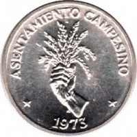 Panama coin 2 1/2 Centésimos - FAO (1973 - 1975) reverse reverse of 2 1/2 Centésimos - FAO (1973 - 1975) coin with KM# 32 from Panama. Inscription: ASENTAMIENTO CAMPESINO 1973