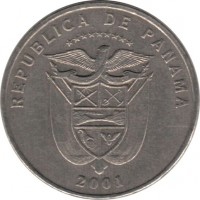 obverse of 5 Centésimos - Sara Sotillo (2001 - 2008) coin with KM# 133 from Panama. Inscription: REPUBLICA DE PANAMA 2001