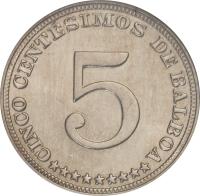 Panama coin 5 Centésimos (1929 - 1932) reverse reverse of 5 Centésimos (1929 - 1932) coin with KM# 9 from Panama. Inscription: 5