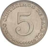 reverse of 5 Centésimos (1929 - 1932) coin with KM# 9 from Panama. Inscription: 5