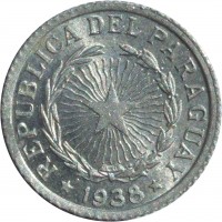 obverse of 1 Peso (1938) coin with KM# 16 from Paraguay. Inscription: REPUBLICA DEL PARAGUAY * 1938 *