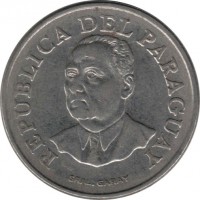 obverse of 10 Guaraníes (1975 - 1976) coin with KM# 153 from Paraguay. Inscription: REPUBLICA DEL PARAGUAY GRAL. GARAY