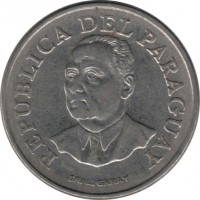 Paraguay coin 10 Guaraníes (1975 - 1976) obverse obverse of 10 Guaraníes (1975 - 1976) coin with KM# 153 from Paraguay. Inscription: REPUBLICA DEL PARAGUAY GRAL. GARAY