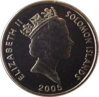 Solomon Islands coin 5 Cents - Elizabeth II - 3'rd Portrait; Magnetic (1993 - 2005) obverse obverse of 5 Cents - Elizabeth II - 3'rd Portrait; Magnetic (1993 - 2005) coin with KM# 26a from Solomon Islands. Inscription: ELIZABETH II SOLOMON ISLANDS 2005