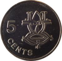 Solomon Islands coin 5 Cents - Elizabeth II - 3'rd Portrait; Magnetic (1993 - 2005) reverse reverse of 5 Cents - Elizabeth II - 3'rd Portrait; Magnetic (1993 - 2005) coin with KM# 26a from Solomon Islands. Inscription: 5 CENTS
