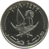 Qatar coin 25 Dirhams - Hamad bin Khalifa Al Thani - Magnetic (2008 - 2012) obverse obverse of 25 Dirhams - Hamad bin Khalifa Al Thani - Magnetic (2008 - 2012) coin with KM# 14a from Qatar. Inscription: ١٤٢٩ - ٢٠٠٨
