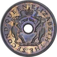 Rhodesia and Nyasaland coin 1 Penny - Elizabeth II (1955 - 1963) obverse obverse of 1 Penny - Elizabeth II (1955 - 1963) coin with KM# 2 from Rhodesia and Nyasaland. Inscription: QUEEN ELIZABETH THE SECOND