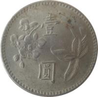 reverse of 1 Yuan (1960 - 1980) coin with Y# 536 from Taiwan.