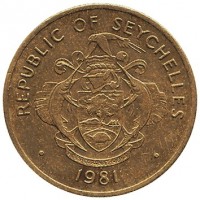 obverse of 10 Cents - FAO (1981) coin with KM# 44 from Seychelles. Inscription: REPUBLIC OF SEYCHELLES · 1981 ·