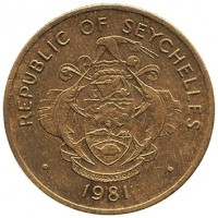 Seychelles coin 10 Cents - FAO (1981) obverse obverse of 10 Cents - FAO (1981) coin with KM# 44 from Seychelles. Inscription: REPUBLIC OF SEYCHELLES · 1981 ·