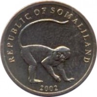 obverse of 10 Shillings (2002) coin with KM# 3 from Somaliland. Inscription: REPUBLIC OF SOMALILAND 2002