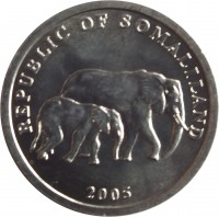 obverse of 5 Shillings (2005) coin with KM# 19 from Somaliland. Inscription: REPUBLIC OF SOMALILAND 2005
