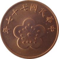 Taiwan coin 1/2 Yuan (1981 - 2004) obverse obverse of 1/2 Yuan (1981 - 2004) coin with Y# 550 from Taiwan. Inscription: 年十七國民華中