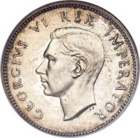 obverse of 6 Pence - George VI (1937 - 1947) coin with KM# 27 from South Africa. Inscription: GEORGIVS VI REX IMPERATOR