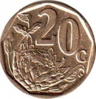 South Africa coin 20 Cents - UMZANTSI AFRIKA (2006) reverse reverse of 20 Cents - UMZANTSI AFRIKA (2006) coin with KM# 488 from South Africa. Inscription: 20c SE