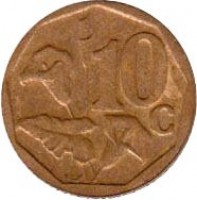 reverse of 10 Cents - ININGIZIMU AFRIKA (2008) coin with KM# 441 from South Africa. Inscription: 10c RCM