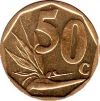 reverse of 50 Cents - AFURIKA TSHIPEMBE (2008) coin with KM# 443 from South Africa. Inscription: 50c LL